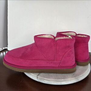 Old Navy Slippers Womens Size 8 Pink Faux Suede Sherpa Lined Indoor Outdoor